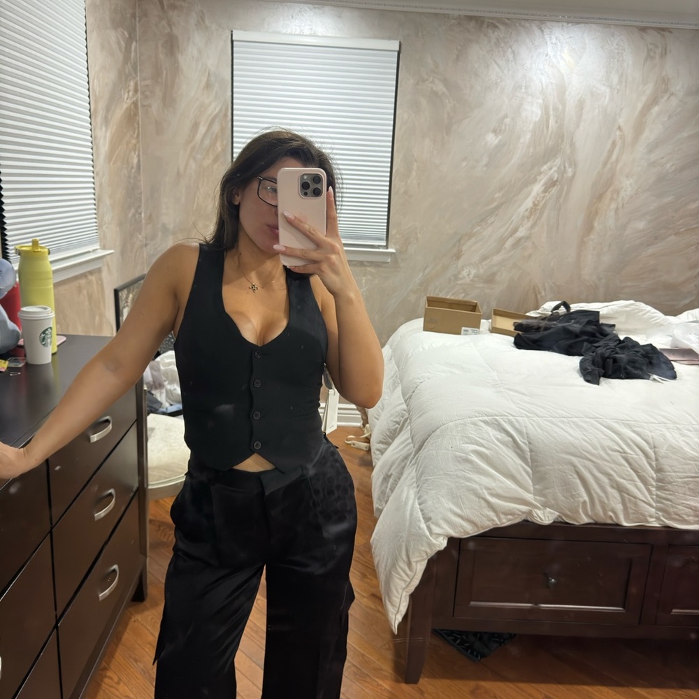 Black Button-Up Vest and Pants Set
